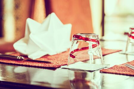 Selective focus point on glass in restaurant - vintage effect style picturesの写真素材