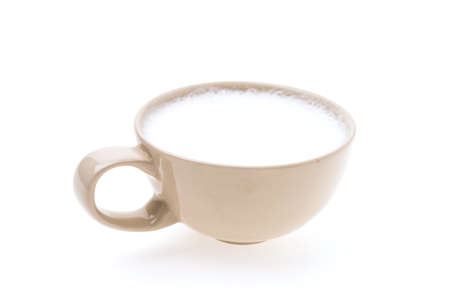 Latte coffee cup isolated on white backgroundの写真素材