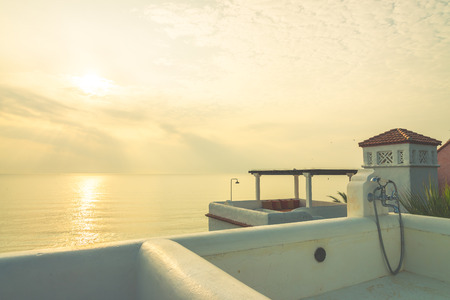 Rooftop pool - vintage effect processingの写真素材