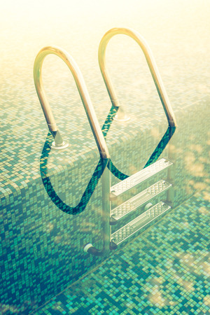 Staircase pool in twilight times - vintage effect and light filter processing style picturesのeditorial素材