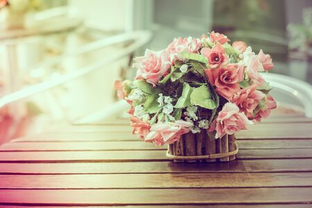 Vintage flowers in vase - vintage filterの写真素材