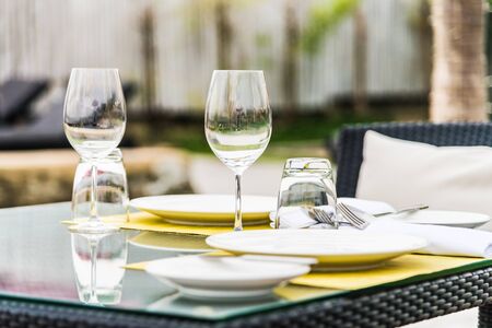 Wine glass on table in restaurant
