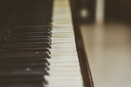 Selective focus point of Piano keys - vintage filterの写真素材