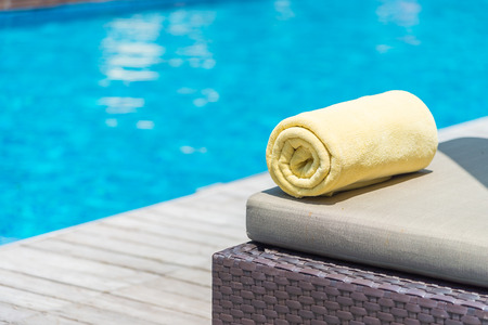 Towel bed poolの写真素材