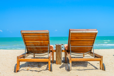 Bed beach on tropical beachの写真素材