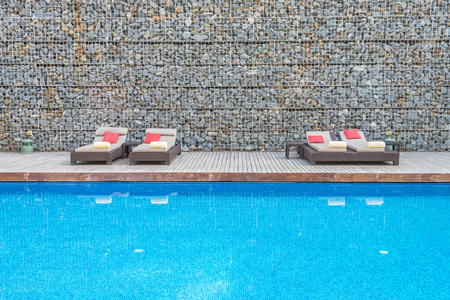 Hotel bed poolの写真素材