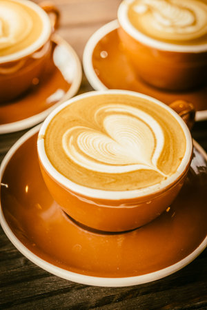 Soft focus on latte coffee cup - vintage effect process picturesの写真素材