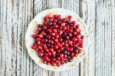 Cranberry on wooden backgroundの写真素材