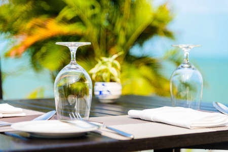 Wine glass on table in restaurant