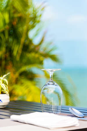 Wine glass on table in restaurant