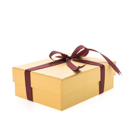 Gold christmas gift box isolated on white background
