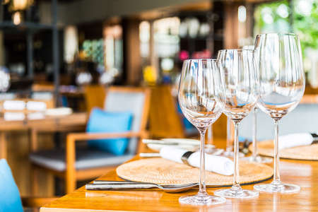 Selectiv soft focus on Wine glass on dining table in restaurant