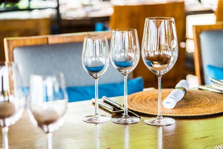 Selectiv soft focus on Wine glass on dining table in restaurant