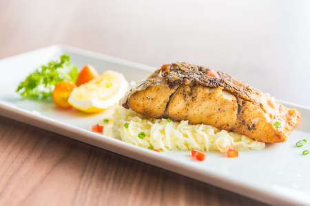 Sea bass grilled steakの写真素材