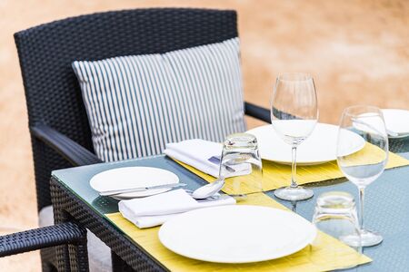 Wine glass on table in restaurant