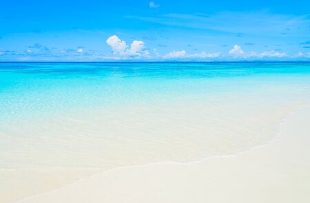 Beautiful tropical beach and sea with blue sky backgroundの写真素材