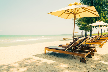 Bed beach on tropical beach - vintage filter effectの写真素材