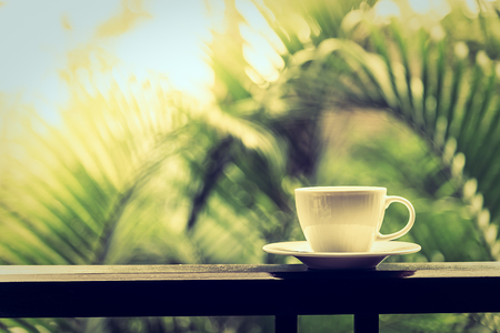 Coffee cup outdoor - vintage filterの写真素材