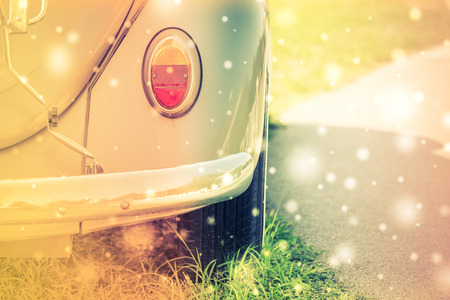 Vintage light lamp car - vintage , light leak , snow effect processing style picturesの写真素材