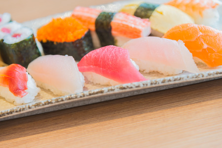 Selective focus point close up on sushi , japanese food styleの写真素材