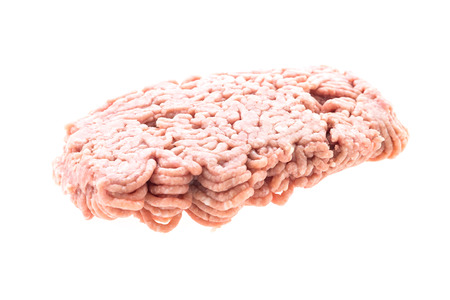 Raw minced pork meat isolated on white backgroundの写真素材