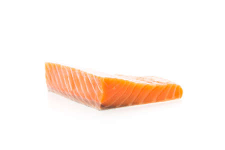 Raw salmon meat isolated on white backgroundの写真素材
