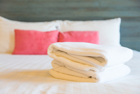 Towel on bedの写真素材
