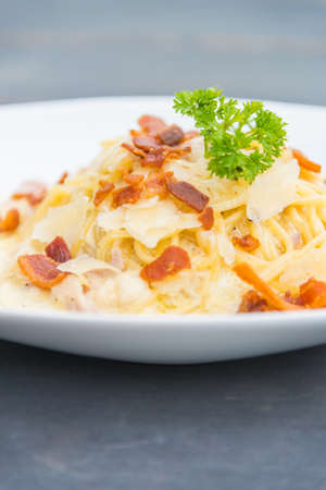 Carbonara spaghetti - selective focus pointの写真素材
