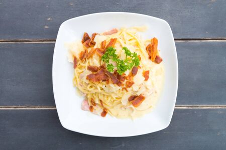 Carbonara spaghetti - selective focus pointの写真素材