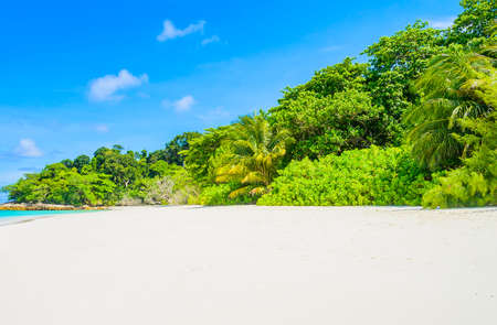 Beautiful tropical beach and sea with blue sky backgroundの写真素材