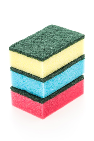 Sponge dish isolated on white backgroundの写真素材