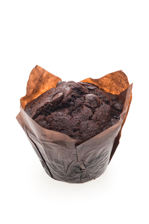 Chocolate muffin cake isolated on white backgroundの写真素材