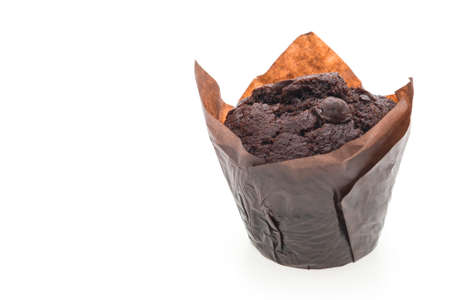 Chocolate muffin cake isolated on white backgroundの写真素材