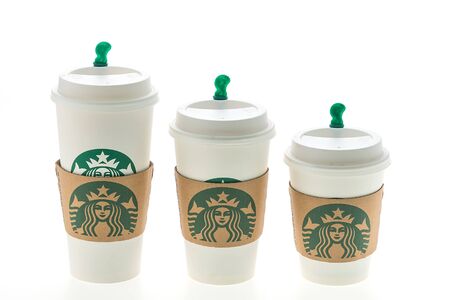Bangkok, Thailand - Jun 9, 2015 : Starbucks coffee cup on white backgroundのeditorial素材