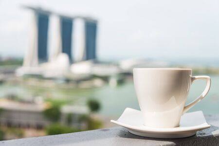 Coffee cup with marina bay at singapore city のeditorial素材