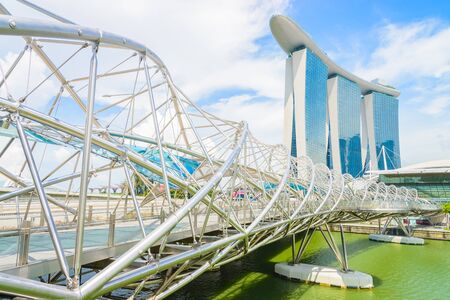 Helix bridge with marina bay building in singaporeのeditorial素材