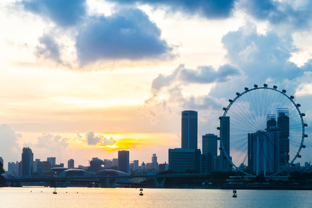 Singapore flyer on sunset timesの写真素材