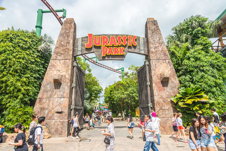 SINGAPORE - JULY 20: Jurassic Park theme in Universal Studios Singapore at Singapore Resorts World Sentosa on JULY 20, 2015.のeditorial素材