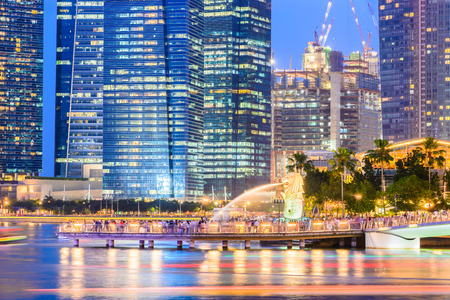 Singapore skyline city at twilight times - bright processing style picturesのeditorial素材