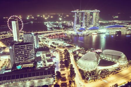 Singapore skyline city - vintage filter effectのeditorial素材