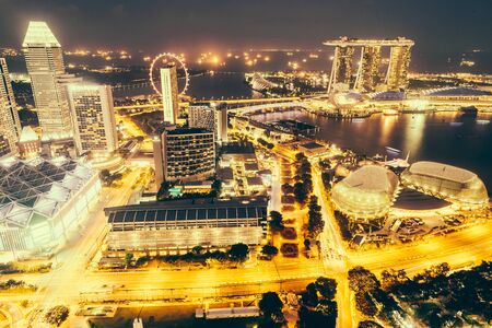Singapore skyline city - vintage filter effectのeditorial素材