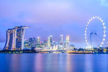 Singapore skyline at nightのeditorial素材
