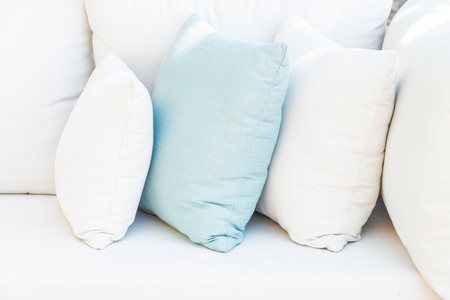 Pillow on sofa bed with outdoor viewの写真素材
