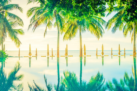 Beautiful luxury hotel pool resort neary beach - Vintage filter effect processingのeditorial素材