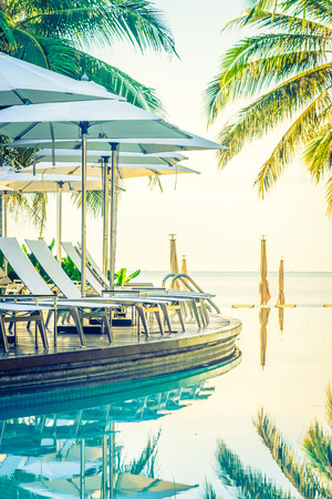 Beautiful luxury hotel pool resort neary beach - Vintage filter effect processingのeditorial素材