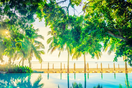 Beautiful luxury hotel pool resort neary beach - Vintage filter effect processingのeditorial素材