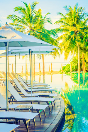 Beautiful luxury hotel pool resort neary beach - Vintage filter effect processingのeditorial素材