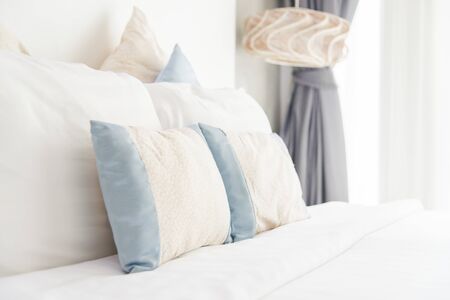 Selective focus point with pillow in bedroomの写真素材