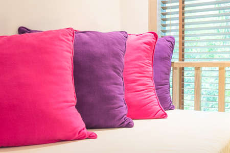 Bed pillow in bedroomの写真素材