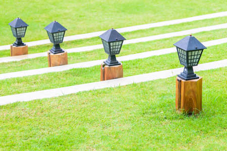 Light lamp with garden outdoor viewの写真素材